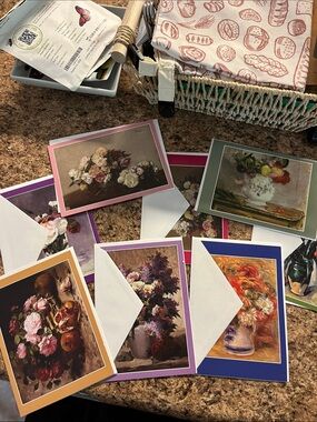 Floral Art Note Card Set - Assorted Colored Borders